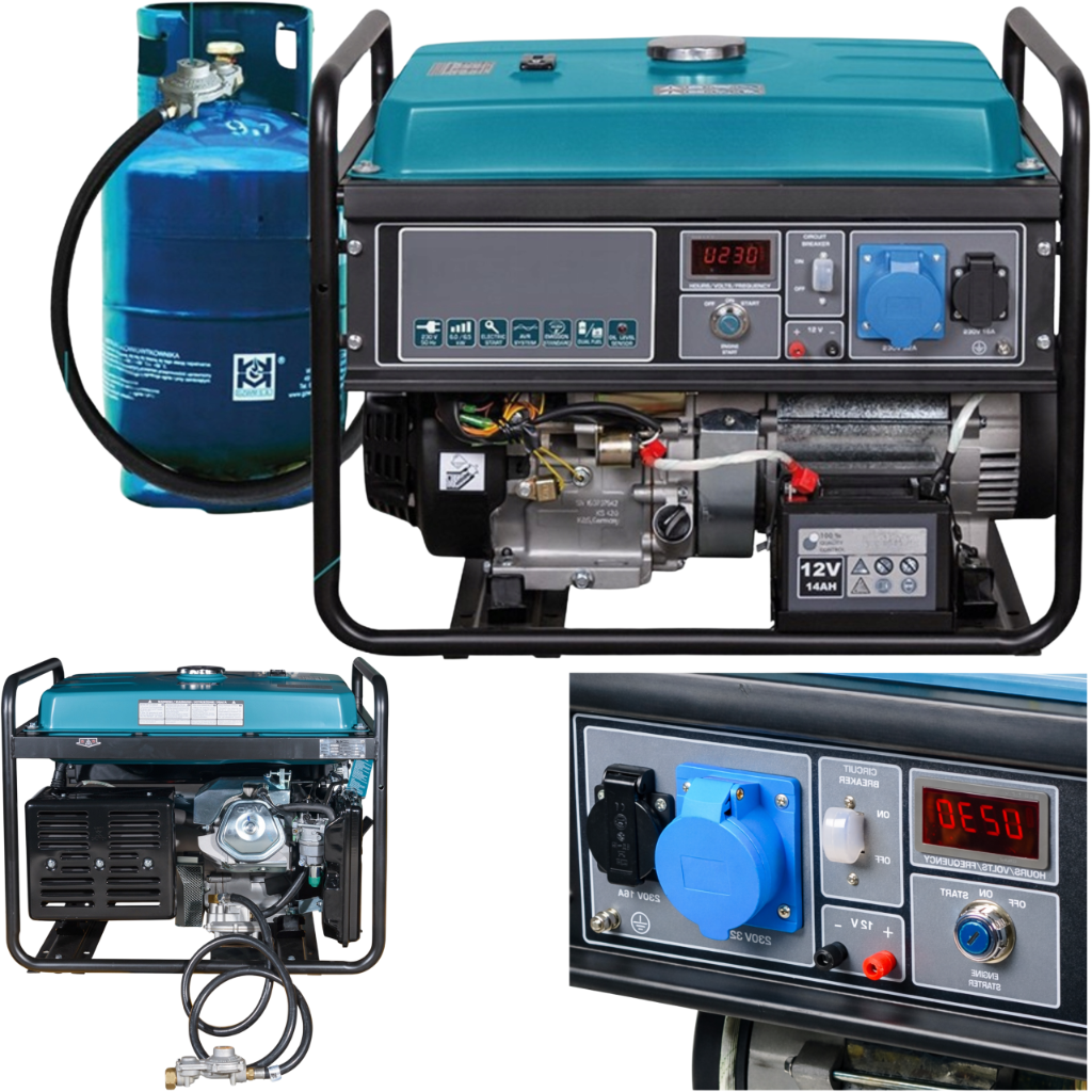 Agregat Prądotwórczy Gaz LPG Benzyna DUAL FUEL ZESTAW 230V 6,5kW AVR 16KM