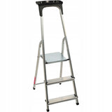 DRABINA ALUMINIOWA 3 STOPNIOWA SKŁADANA DOMOWA MOCNA PÓŁKA +HAK 125kg POVES