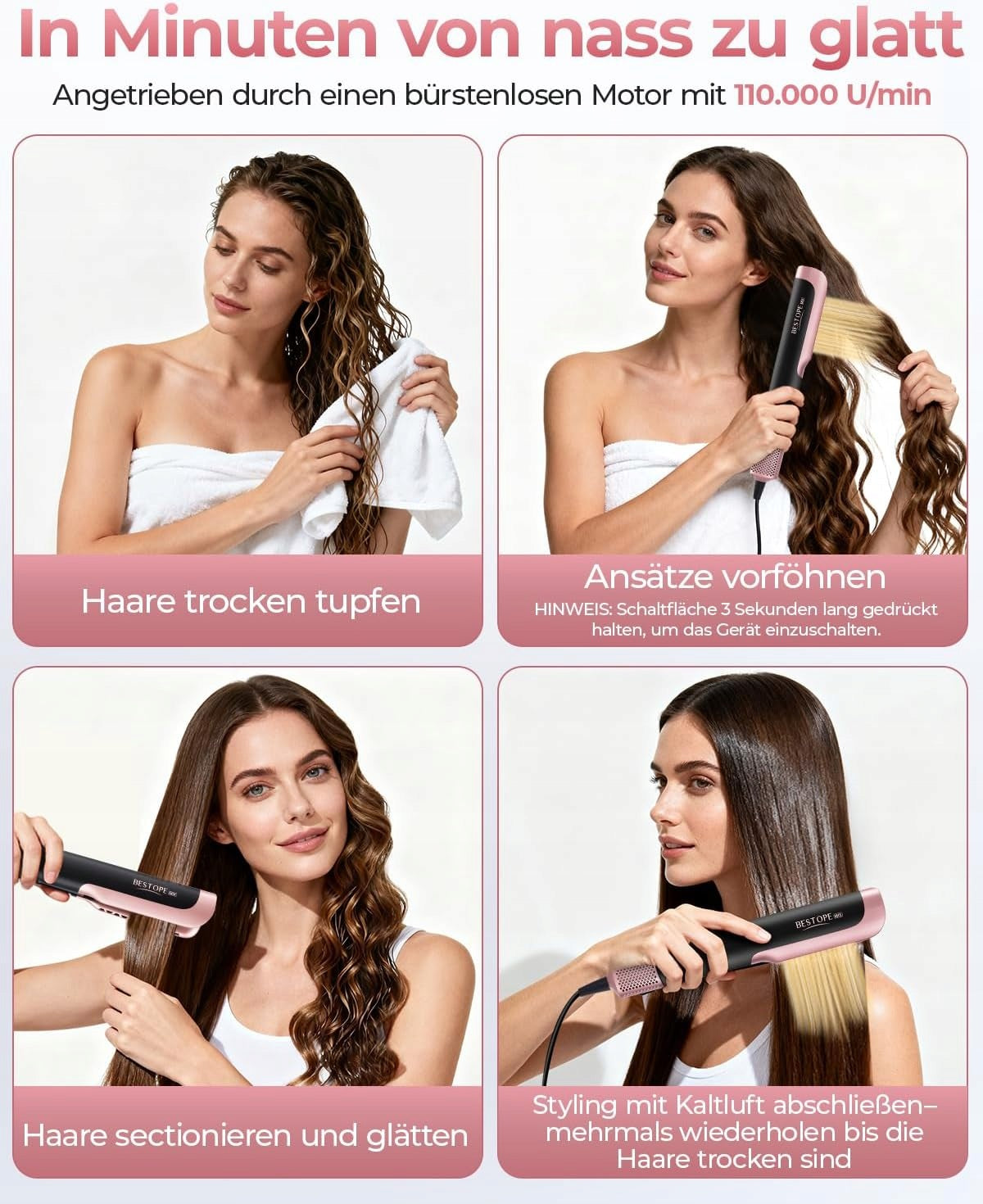 Prostownica Suszarka do Włosów 2w1 Bestope Air Straight Hair 1300W Czarny