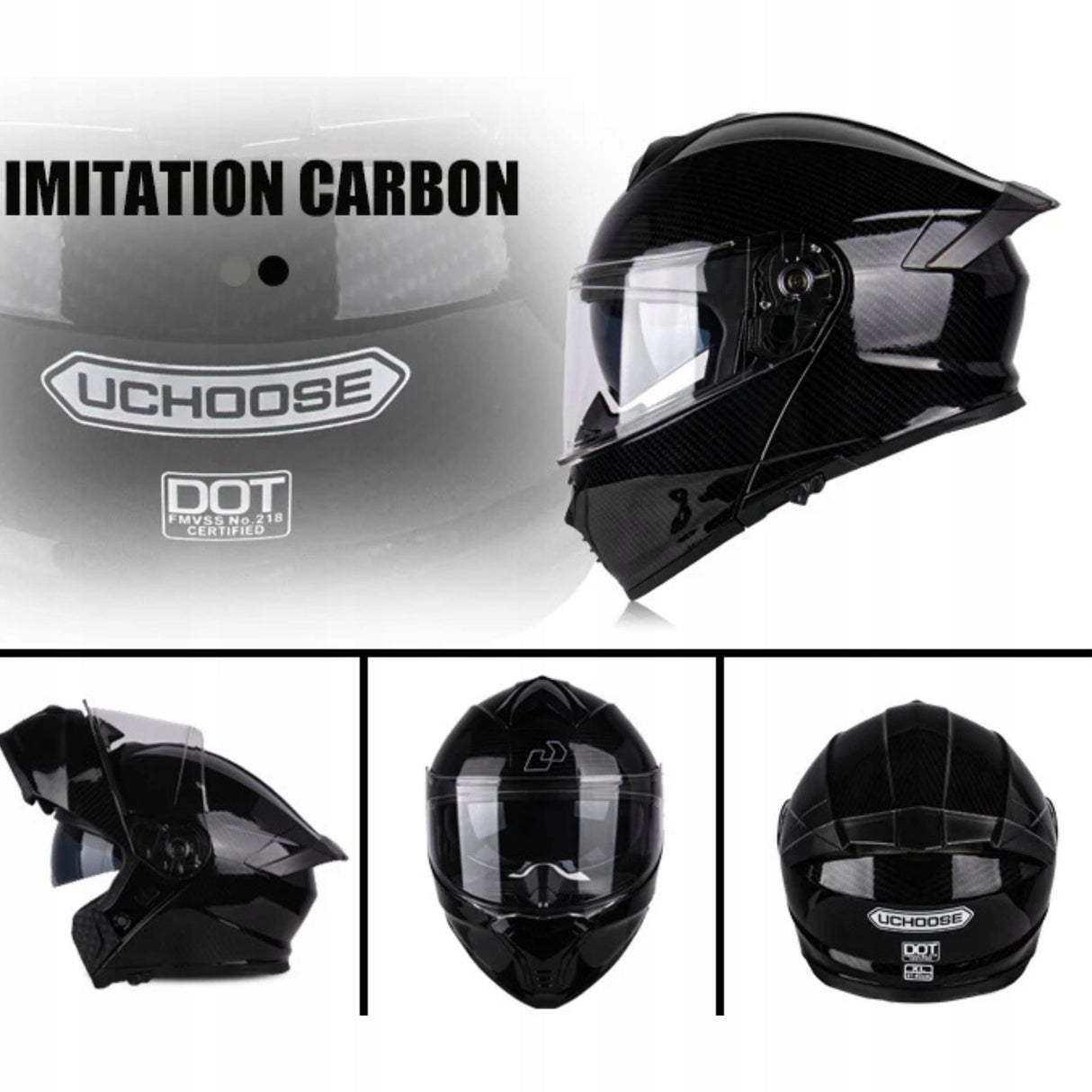 Kask Motocyklowy Szczękowy Czarny Podwójnie Przeciwsłoneczny Rozmiar M