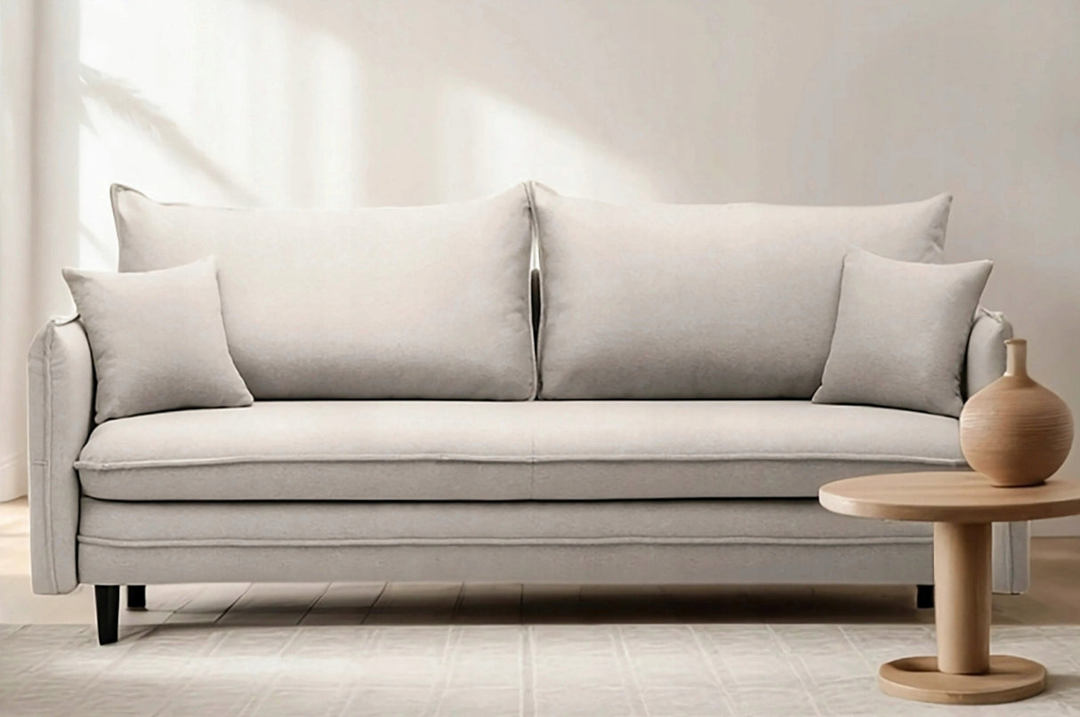 Sofa Rozkładana z Funkcją Spania i Pojemnikiem Beżowo-szara 218 x 105 cm