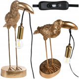 Lampa Złota Stołowa w Kształcie Tukana Elegancka Lampka Mosiądz 42 cm Tukan