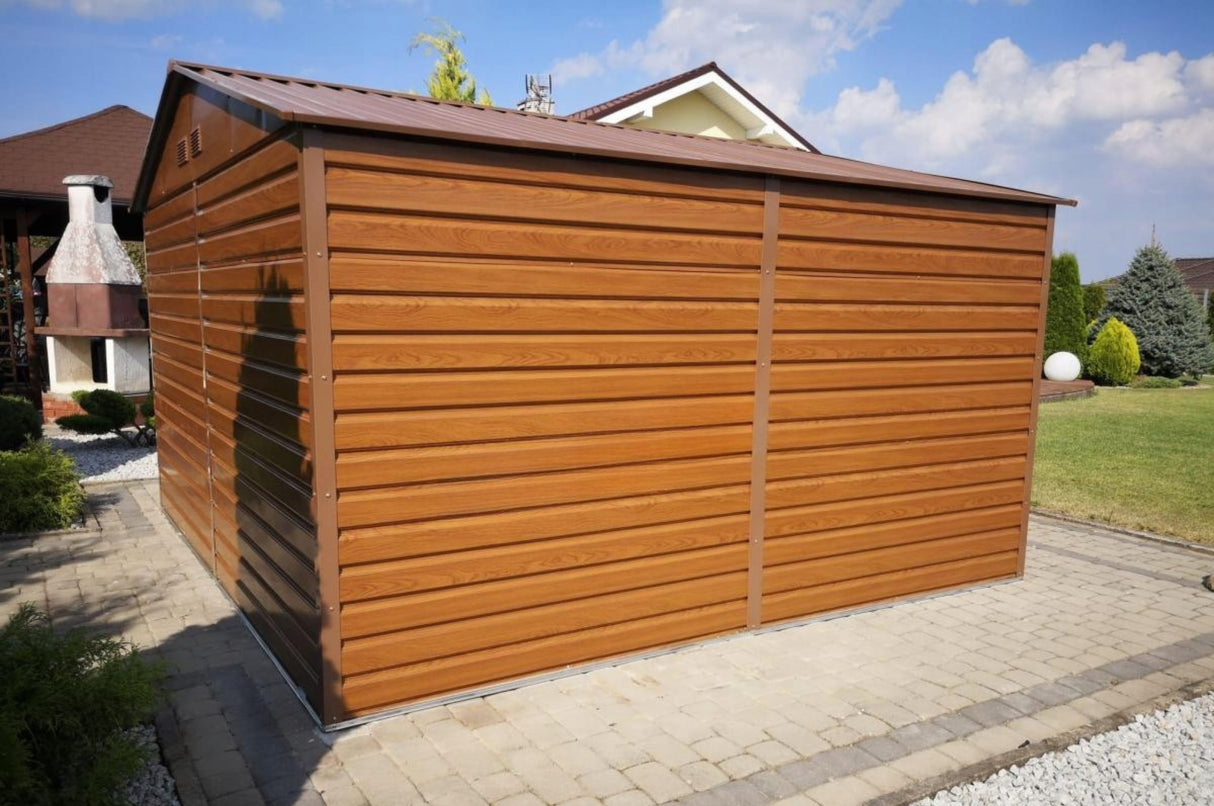 Szopa na Narzędzia Ogrodowe Blaszana Domek Imitacja Drewna 340x319cm 10,2m2