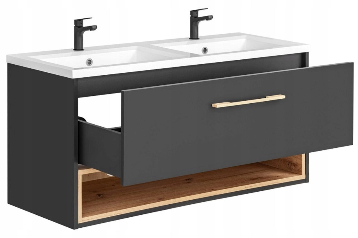 Szafka Podumywalkowa Łazienkowa Płyta Laminowana Drewno Czarna 120 cm