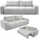 Sofa z Funkcją Spania Pojemnikiem Jasnoszara Tkanina Perfect Harmony