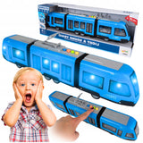 Tramwaj Trolejbus Zabawka na Baterie Światło Dźwięk Otwierane Drzwi 44cm