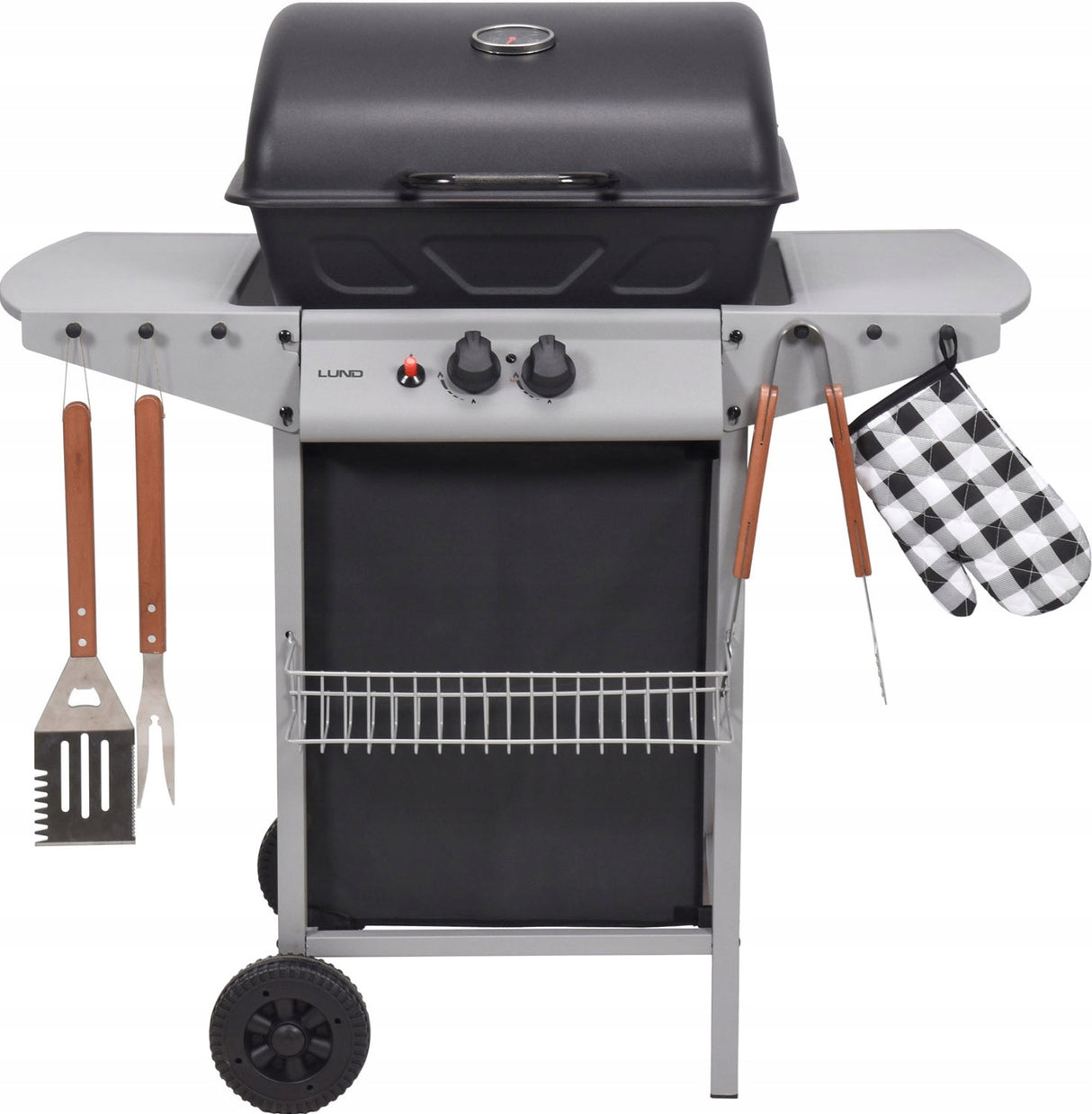 Grill Gazowy Ogrodowy Piezo Lund Czarny Kompaktowy 5,5 KW 2 Palniki