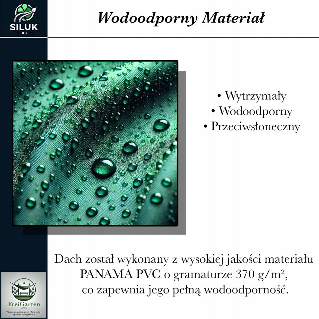 Dach Pawilon Poszycie Wodoodporny M5 Zielony 4x3m z Kominem do Cyrkulacji