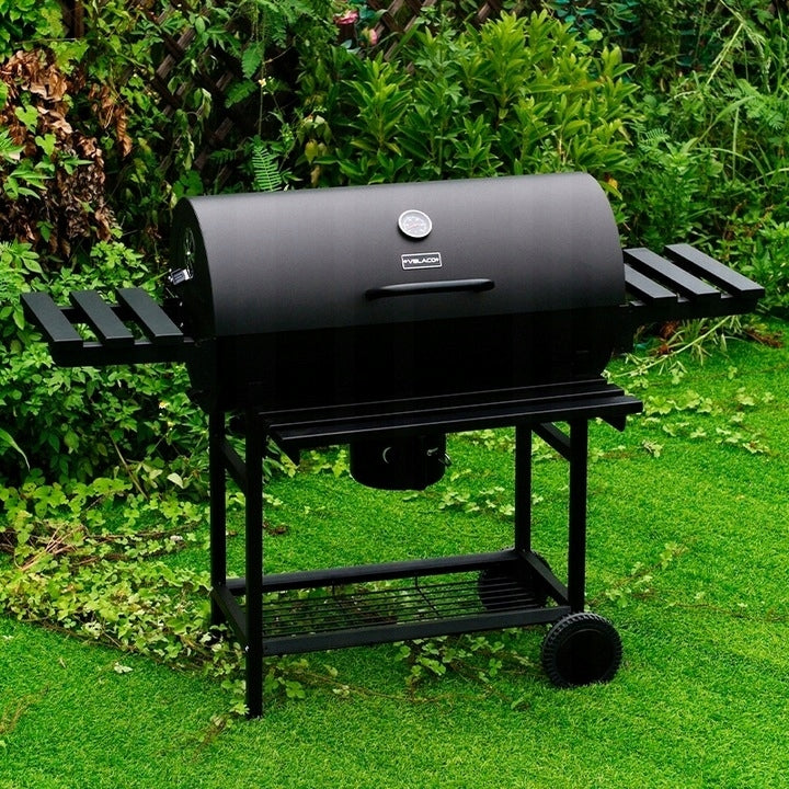 GRILL OGRODOWY WĘGLOWY Z POKRYWĄ I PÓŁKAMI VL09 CZARNY 76 x 40 cm