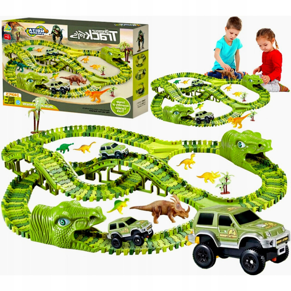 MEGA DUŻY TOR AUTO WYŚCIGOWY DINOZAUR PARK 240 el.