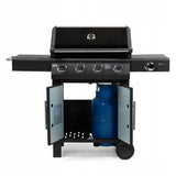Grill Gazowy Ogrodowy z Kuchenką Boczną Żeliwny + Pokrowiec 17 kW Czarny