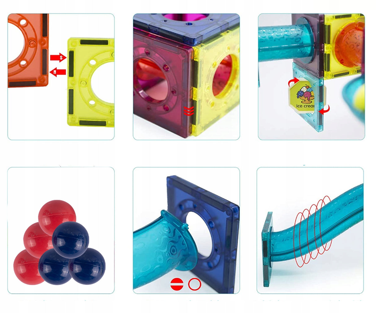 Klocki Magnetyczne Zjeżdżalnia 3D Kulkowy Konstrukcyjne Świecący Tor