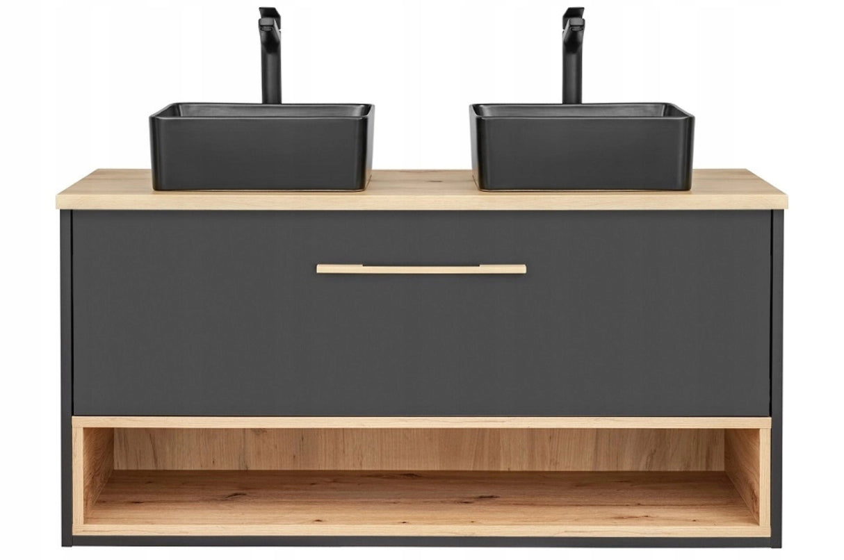 Szafka Podumywalkowa Łazienkowa Płyta Laminowana Drewno Czarna 120 cm