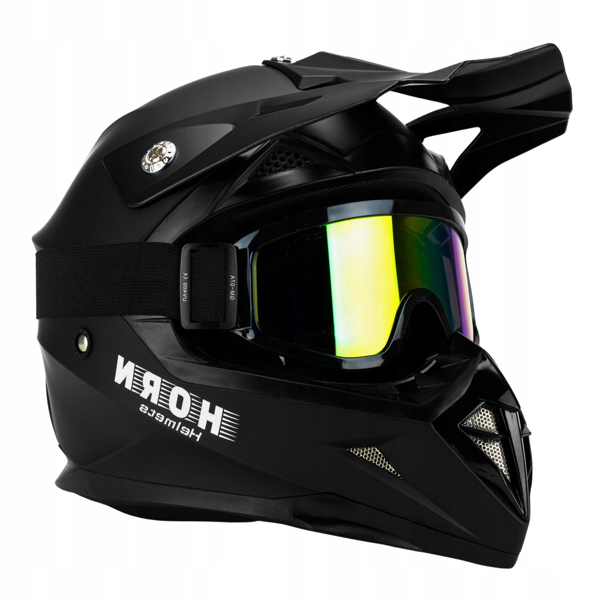 Kask Motocyklowy Cross Horn Enduro Quad Crossowy Czarny Matowy XS + Google