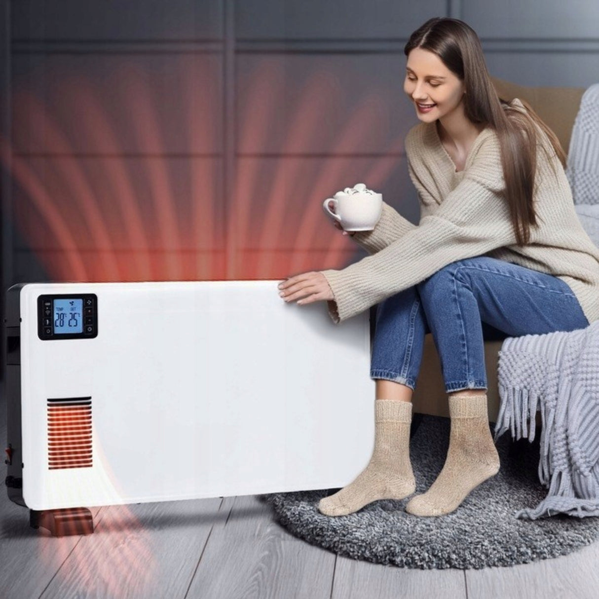 Grzejnik Konwektorowy Elektryczny Energooszczędny Pokojowy WiFi 2300W Biały