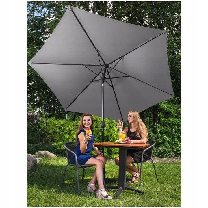 Okrągły Parasol Ogrodowy Balkonowy Uchylny Duży Z Korbką Śr.300Cm Szary