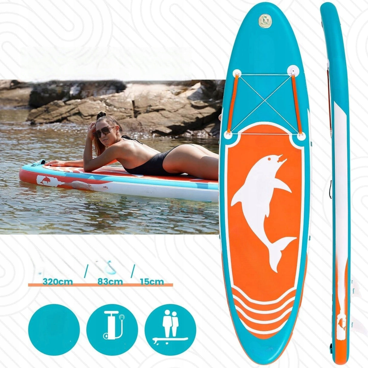 Deska Wiosłowa Nadmuchiwana Stand Up Paddle Board Niebieska z Akcesoriami