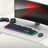 Biurko Komputerowe Gamingowe Ledy RGB Pilot + Podkładka XXL Karbon Białe