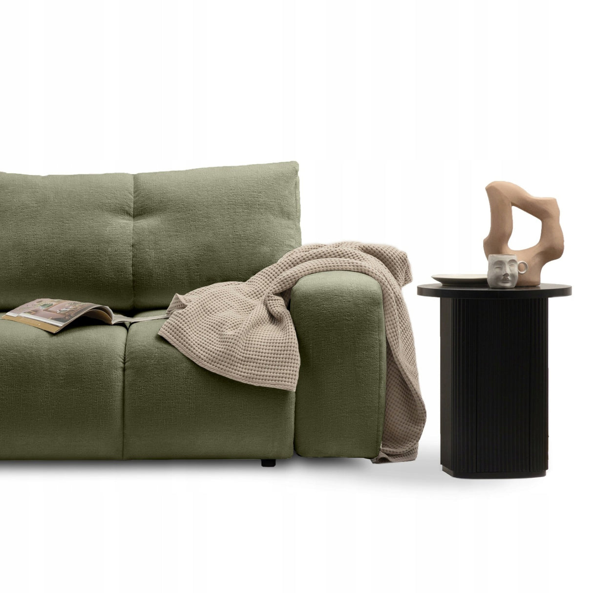 Sofa z Funkcją Spania Pojemnikiem Oliwkowo-Zielona Tkanina Perfect Harmony