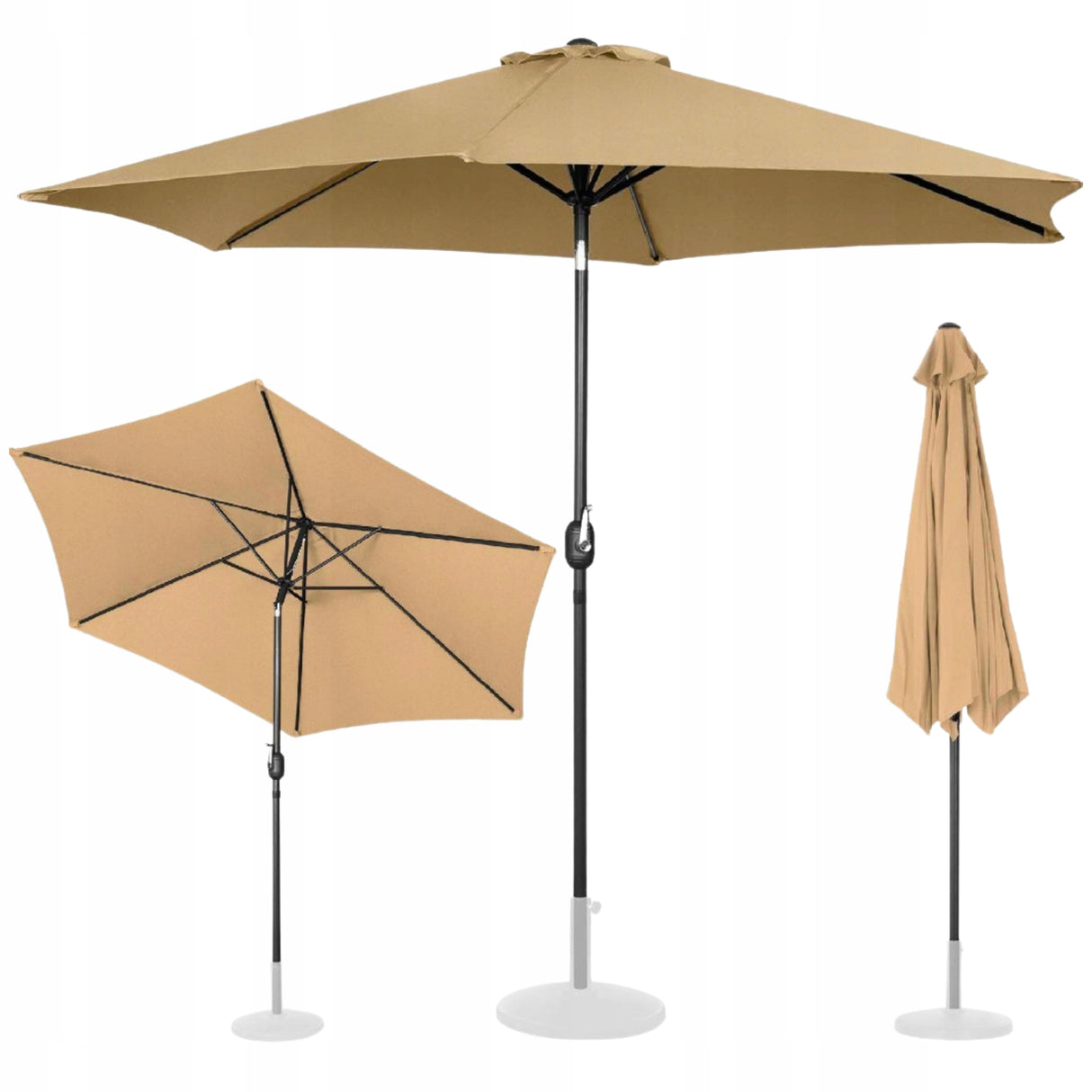 Duży Parasol Ogrodowy Uchylny Z Korbką Szarobrązowy Porządny Śr. 300 Cm