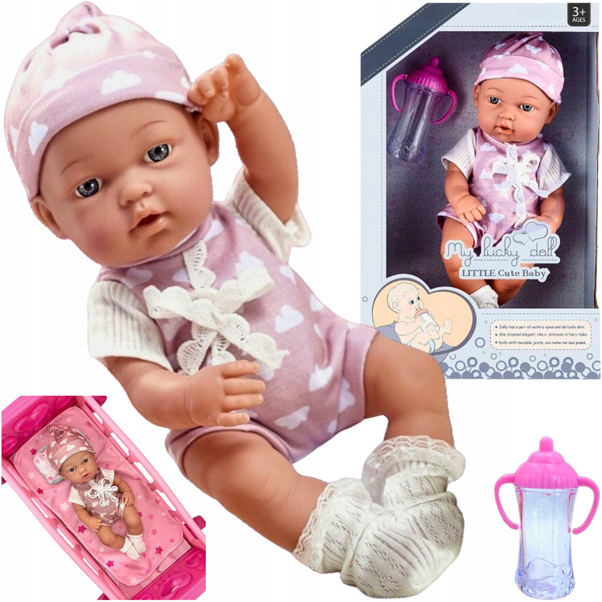 Lalka Bobas Niemowlak 36 cm - Z Ubrankiem i Butelką do Karmienia dla Dzieci