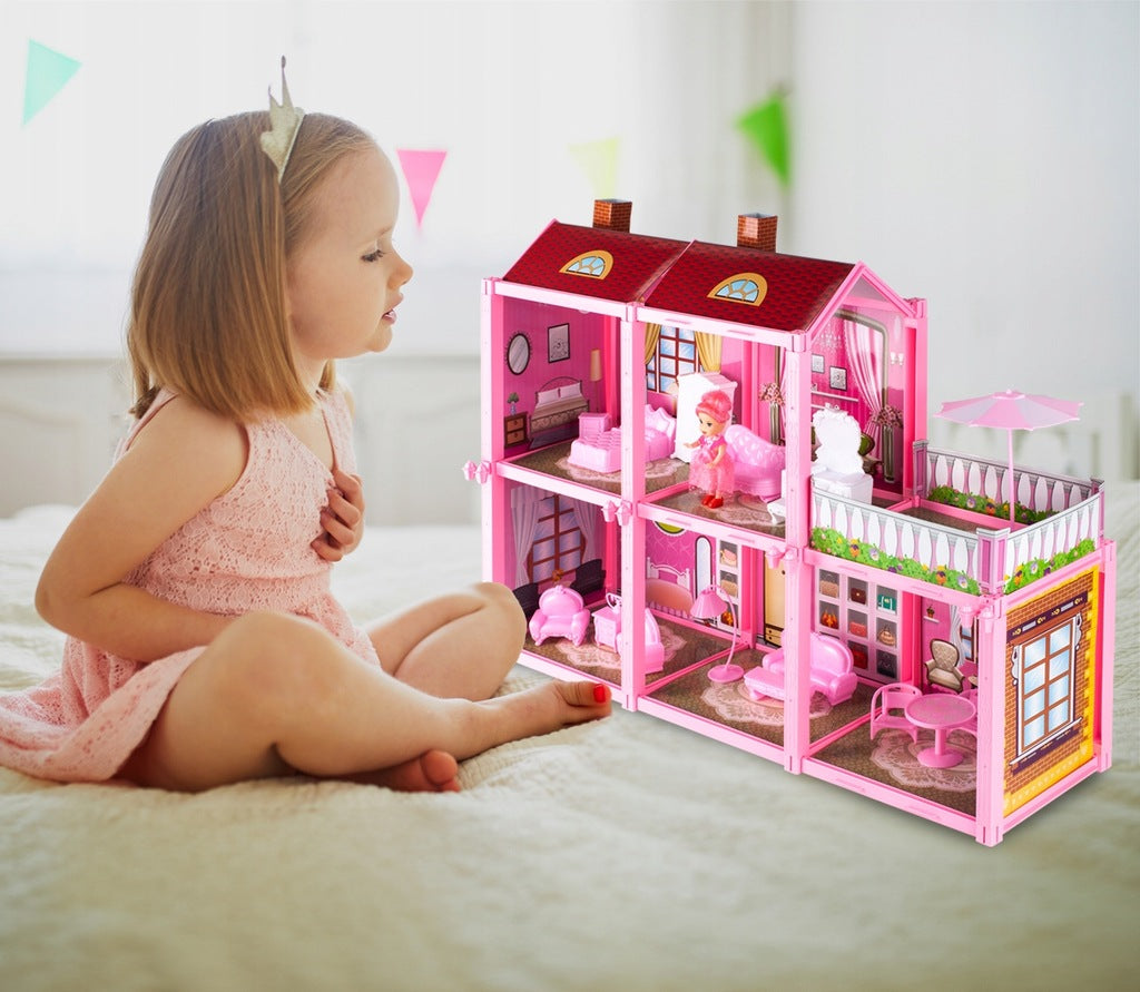 Domek dla Lalek Villa Rezydencja z Mebelkami i Lalką 44cm dla Dziewczynki