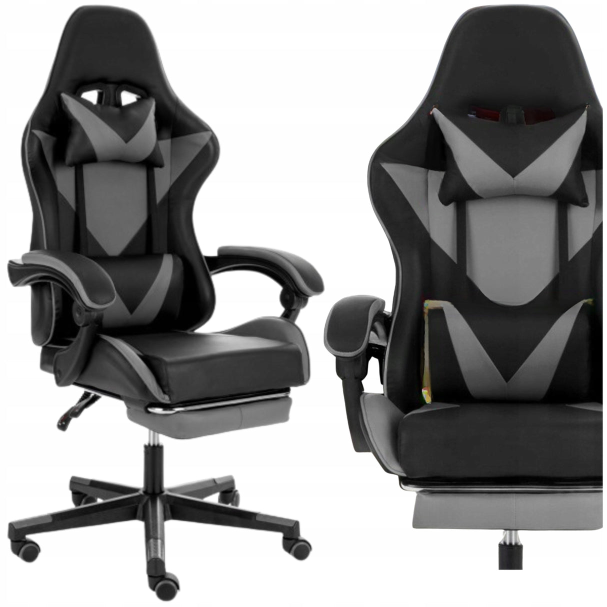 Fotel Obrotowy Biurowy Gamingowy Podnóżek Ergonomiczny Regulowany Czarny