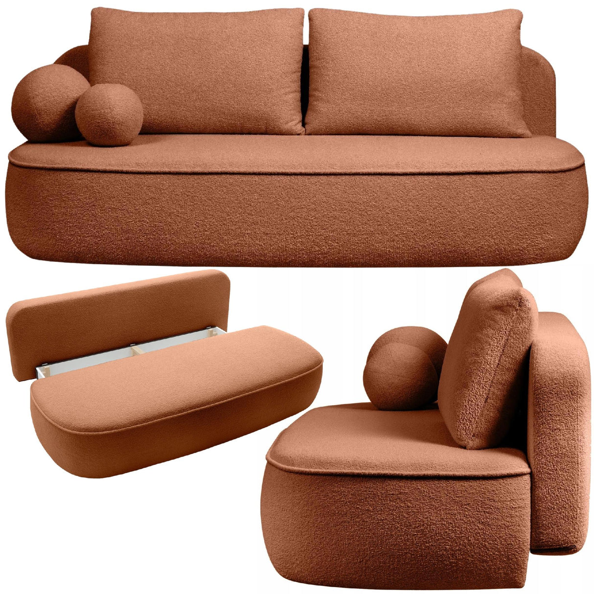 Sofa Zaokrąglony Kształt z Funkcją Spania Pojemnikiem Miedziana 212x100