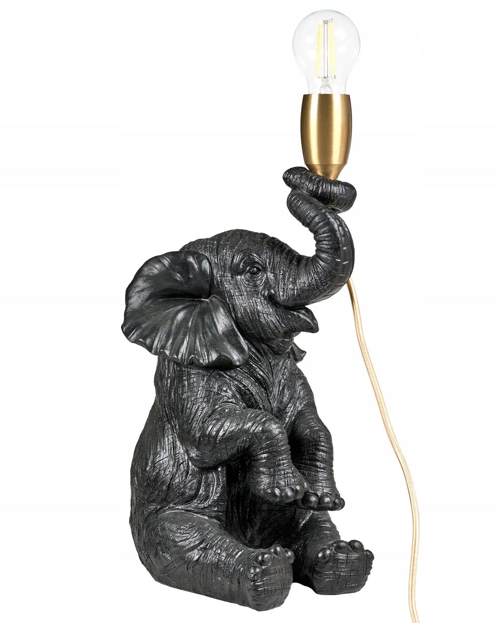 Lampa Czarna Stołowa w Kształcie Słonia Elegancka Lampka Mosiądz 37cm Słoń