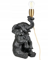 Lampa Czarna Stołowa w Kształcie Słonia Elegancka Lampka Mosiądz 37cm Słoń