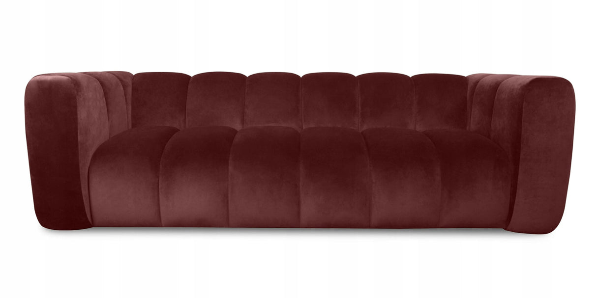Sofa Trzyosobowa do Salonu Salonowa Boucle Obłe Kształy Burgund Welurowa