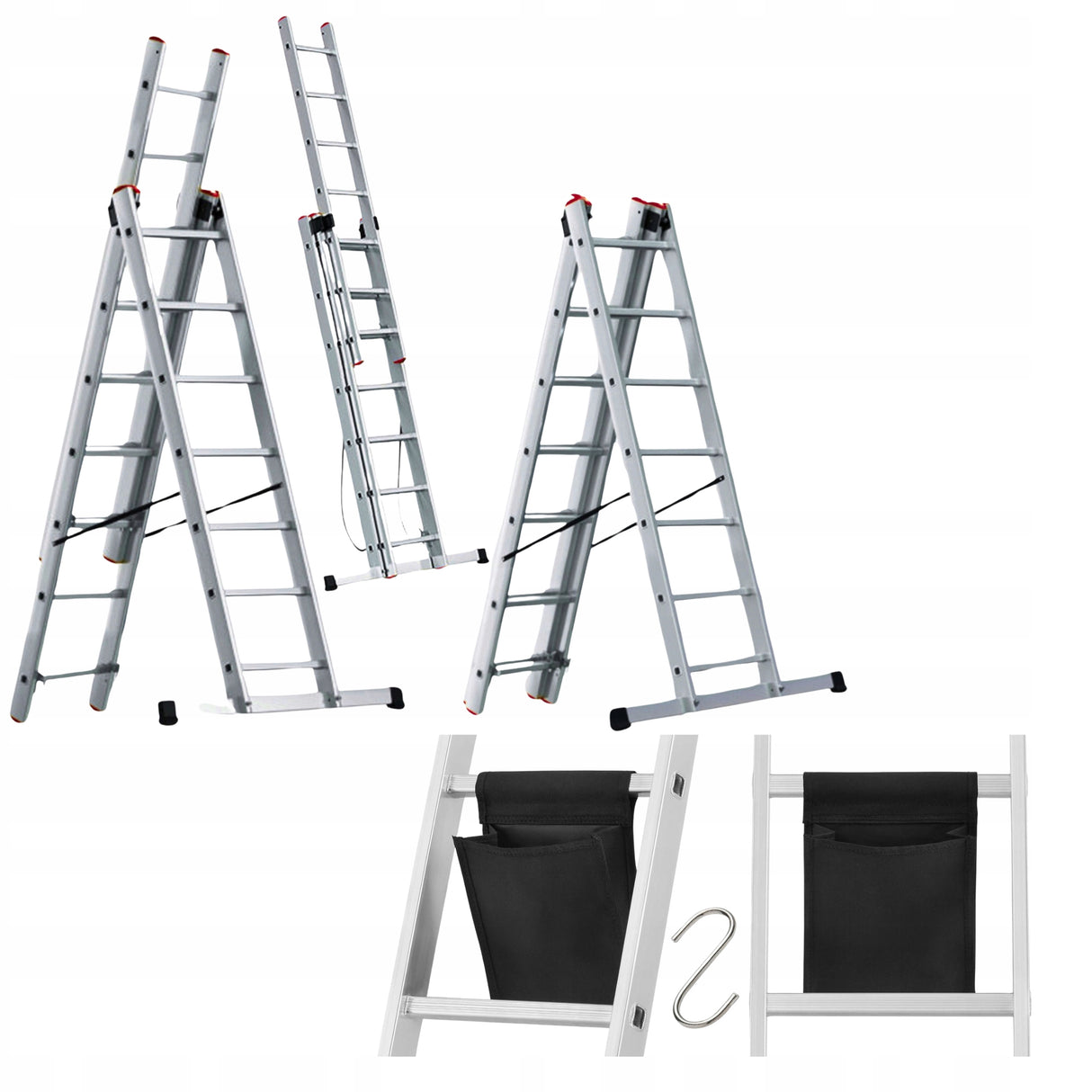 Drabina aluminiowa wielofunkcyjna PRO + GRATIS POVES 3x10 na schody