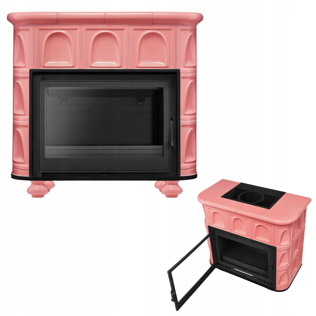 Piec Kaflowy Koza Żeliwny Kominek Barbie Pink Różowy Ceramiczny Stalowy