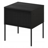 Stolik Nocny Ryflowany Front z Oświetleniem LED Prostokątny Czarny 40x46 cm