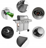 Grill Gazowy Ogrodowy Nierdzewny Żeliwny Ruszt 4+1 17,4kW Z Szafą na Butle