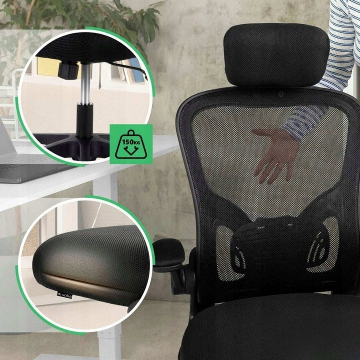 Fotel Obrotowy Biurkowy z Regulacją Materiałowy Ergonomiczny Czarny 126cm