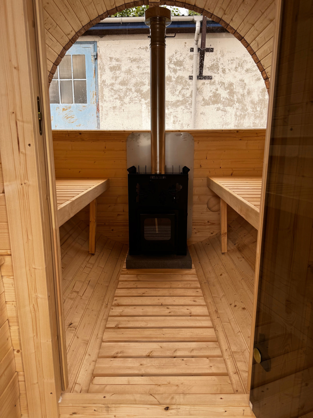Sauna Ogrodowa Beczka 340 cm Szwedzkie Drewno Zestaw z Piecem HARVIA PC90