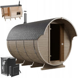 Sauna Ogrodowa Zestaw z Piecem na Drewno Szwedzkie Drewno Beczka 340 cm