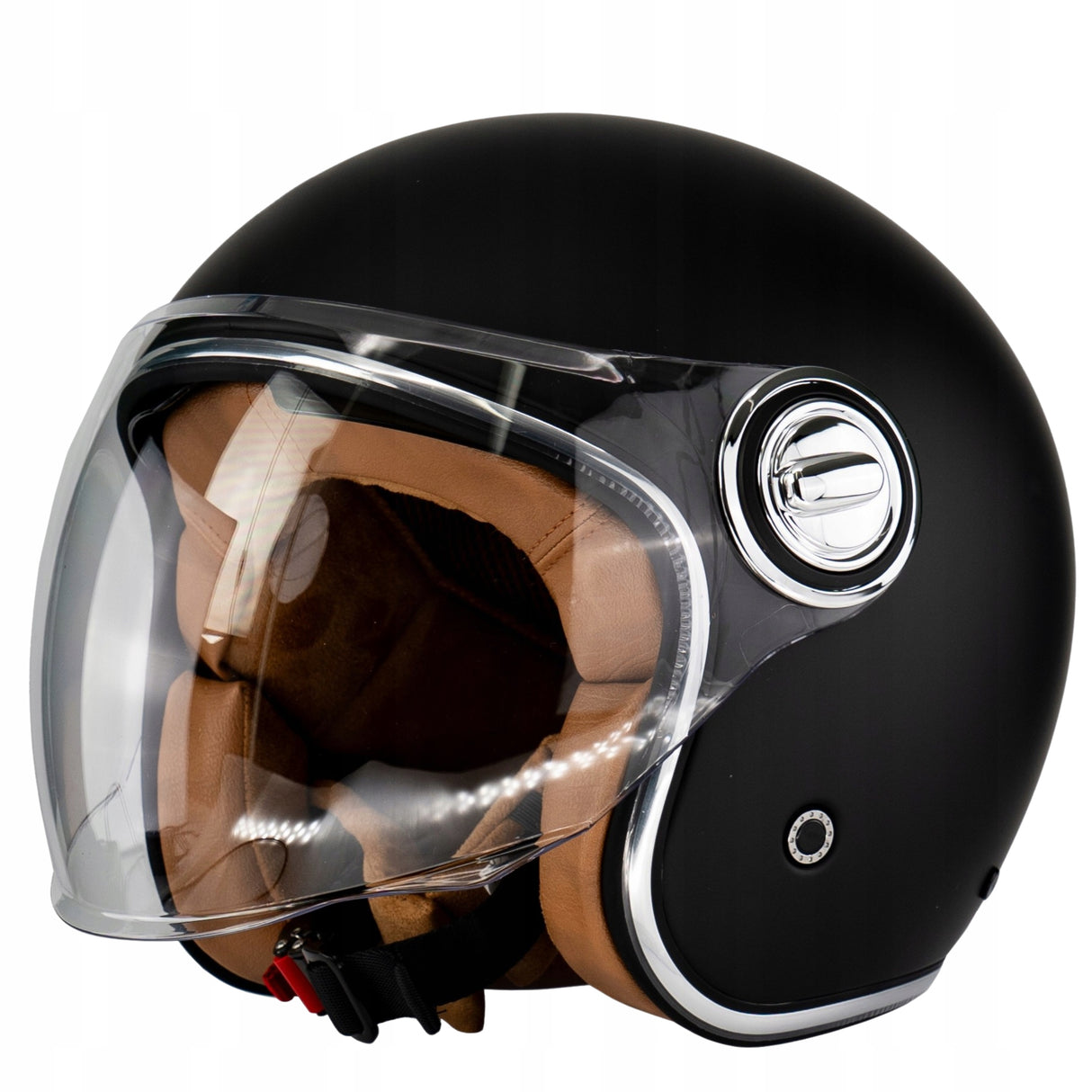 Kask Motocyklowy Elegancki Premium Neo-Retro Nox L Czarny Mat Skóra Beż