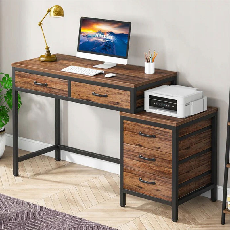 Biurko Komputerowe HOGA-JW0390X Industrialne Z 5 Szufladami 136 cm Brązowe