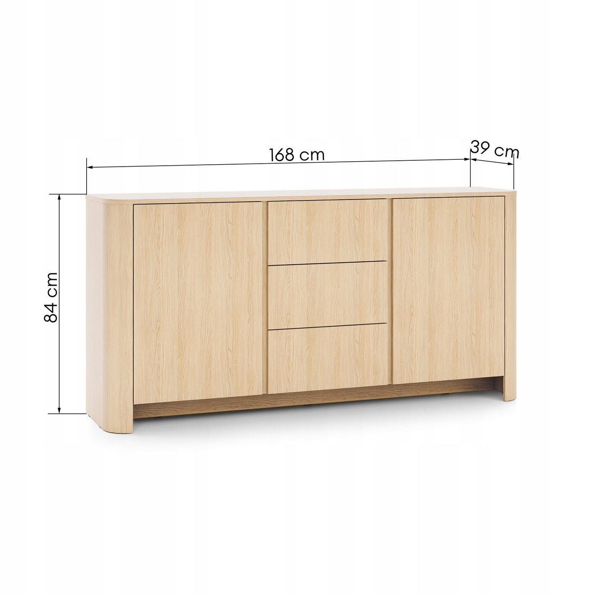 Komoda Dwudrzwiowa z Szufladami Zaokrąglona 168 cm Dąb Vicenza 168x39 cm