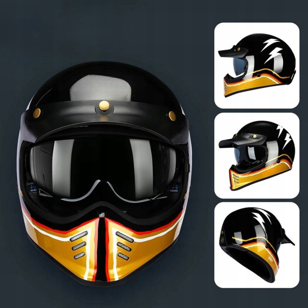 Kask Motocyklowy Pełna Twarz Vintage Retro Oddychający Motocross Rozmiar M