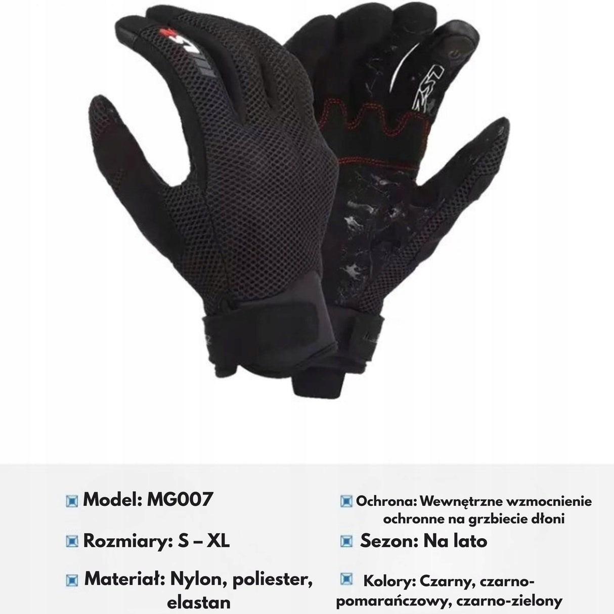 Rękawiczki Motocyklowe Oddychające Letnie Siatkowe Kolarstwo Rozmiar M