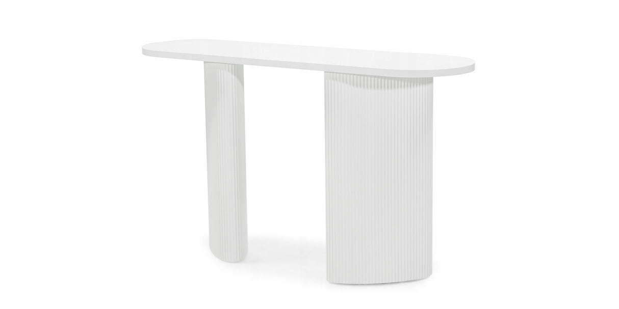 Biurko Konsola Stolik Lamelowe Nogi Owalny Blat Designerski Biały 140x40
