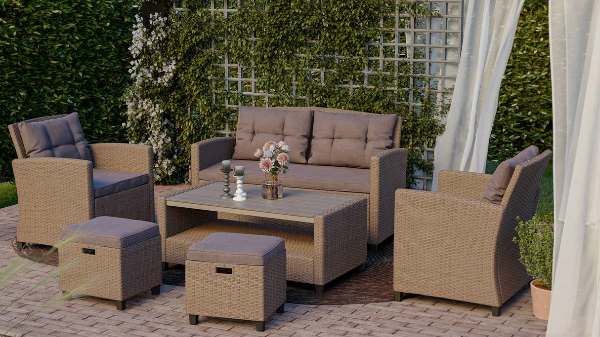 Zestaw Mebli Ogrodowych Technorattan Duży Sofa Fotele Stolik Pufa Gratis