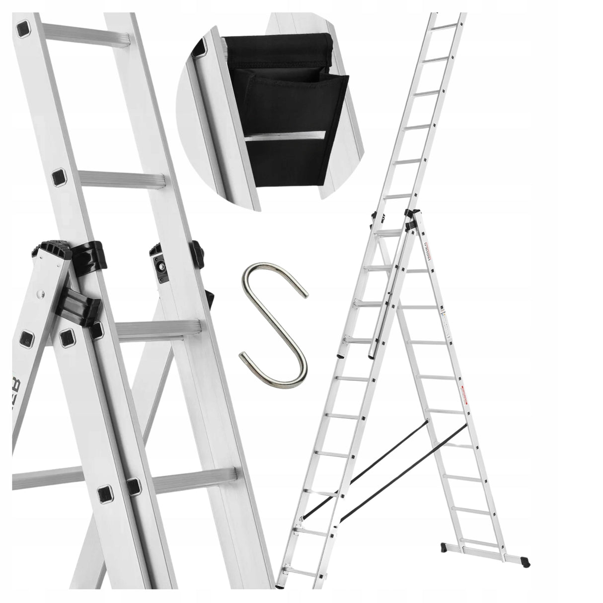DRABINA ALUMINIOWA 3x10 na schody Udźwig do 150 kg + GRATIS POVES