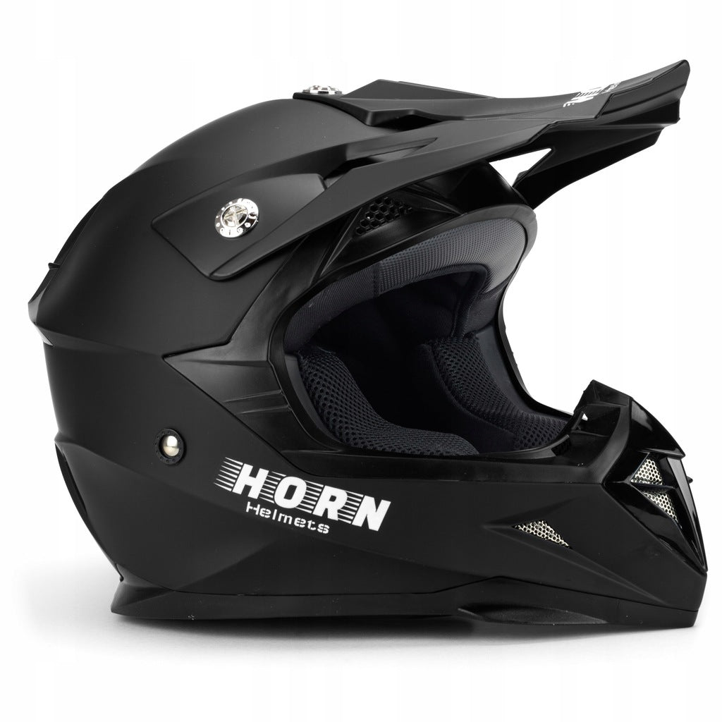 Kask Motocyklowy Cross Horn Enduro Quad + Google Crossowy S Czarny Matowy