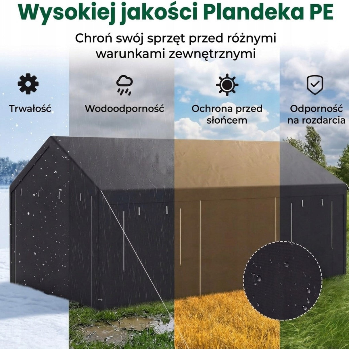 Garaż Namiotowy Magazynowy Wiklinowy Wiata Odporny na Zimę Samochodu 17m2