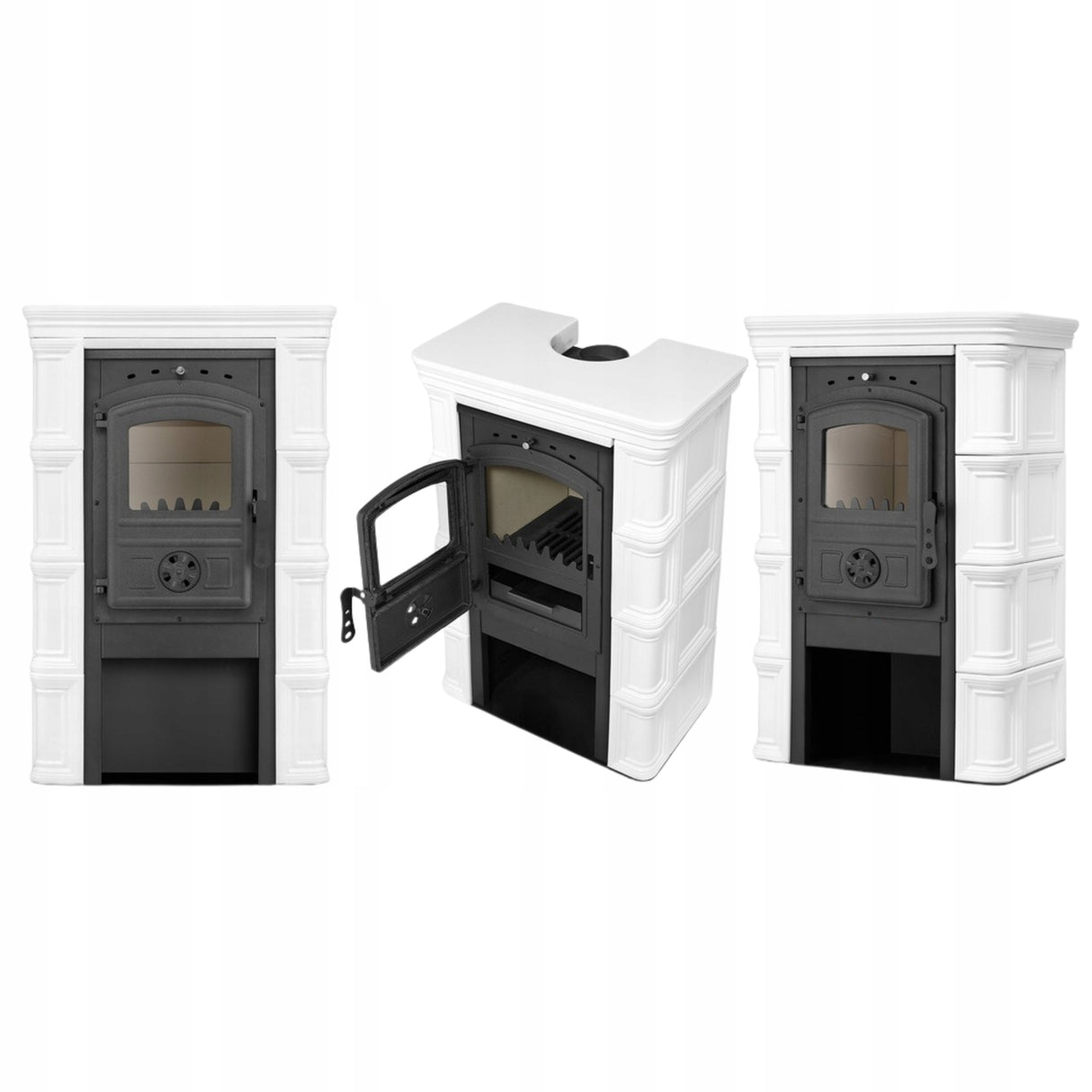 Kominek Kaflowy Piec Koza Ceramiczny Komin Biały 7,5kW z Płaszczem Wodnym