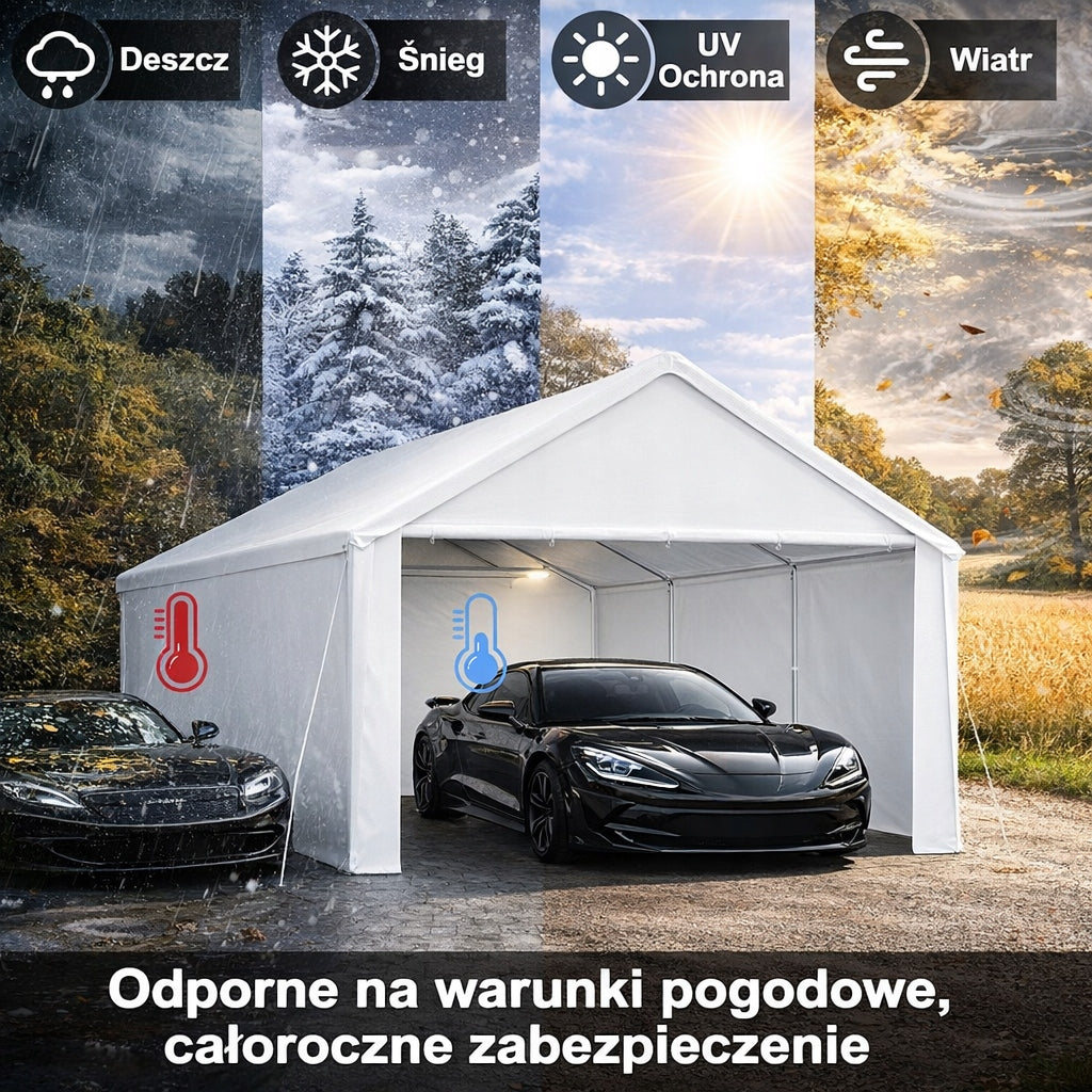 Namiot Garażowy Wodoszczelny Polietylenowy Odporny na Rozerwanie Biały 4x6m